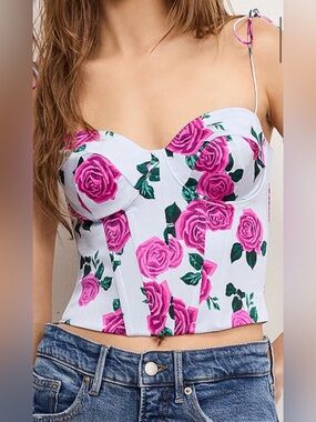 Victoria's Secret White Bustier Camisole with Pink Rose Print